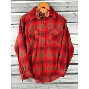 Vintage 70s 80s Kingsport Mens Red Plaid Flannel Shirt M Long Sleeve Hunting